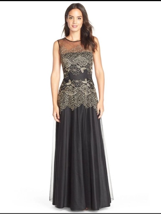 Tahari Dresses & Skirts - Tahari ASL Embroidered Illusion Gown Dress Size 10 Navy Gold-New